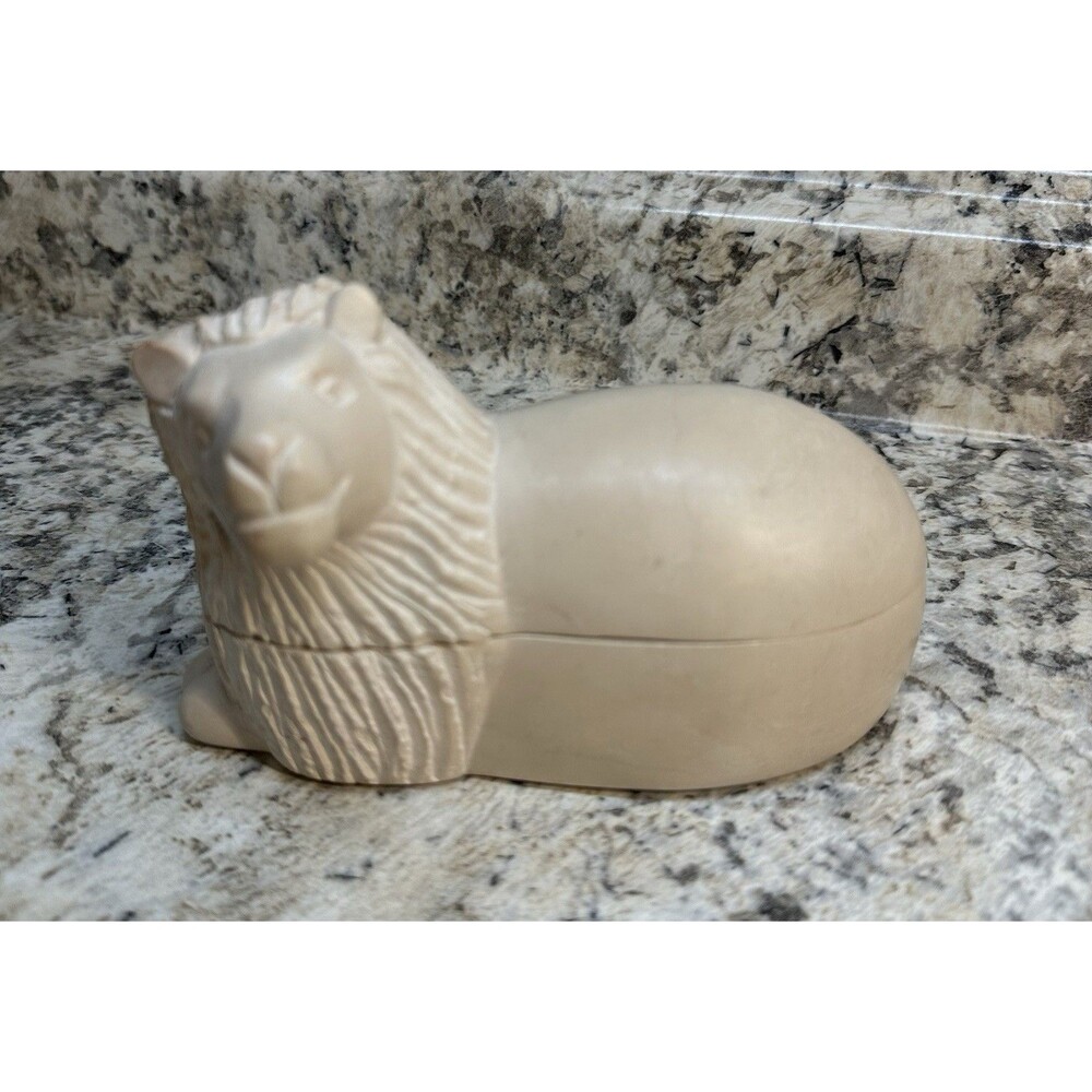 Soapstone Male Lion Trinket Box Hand Carved Safari Kenya
